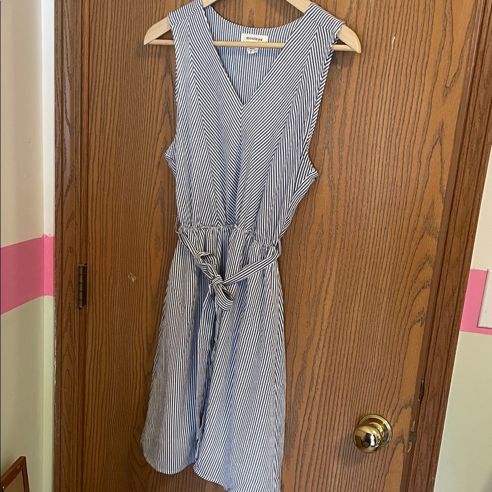 Monteau Grey and White Striped Dress
